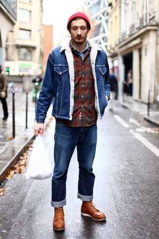 Chemise à manches longues en flanelle écossaise bordeaux Saint Laurent