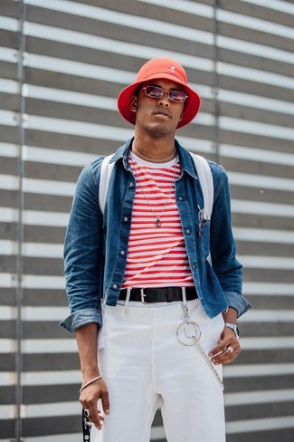 T-shirt à col rond à rayures horizontales blanc et rouge Calvin Klein 205W39nyc