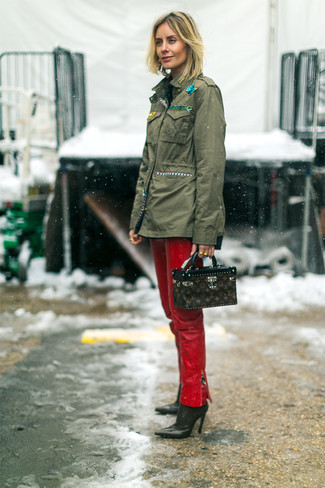 Pantalon slim en cuir rouge Dolce & Gabbana