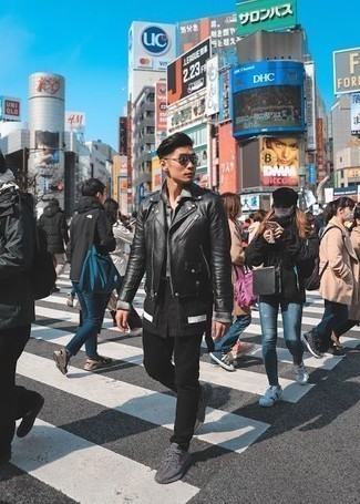 Veste motard en cuir noire Addict Clothes Japan