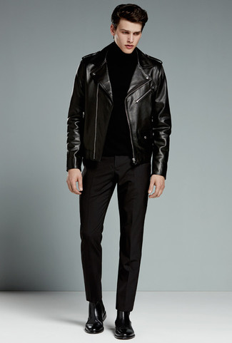 Veste motard en cuir noire Dolce & Gabbana