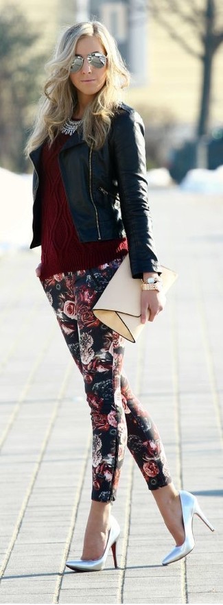 Pantalon slim à fleurs noir Dolce & Gabbana