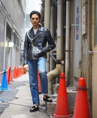 Veste motard en cuir noire Addict Clothes Japan