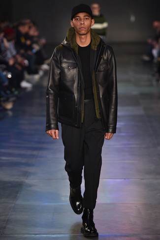 Veste style militaire en cuir noire Addict Clothes Japan