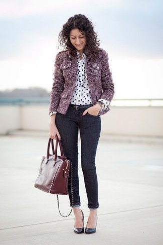 Comment porter une veste en tweed violette