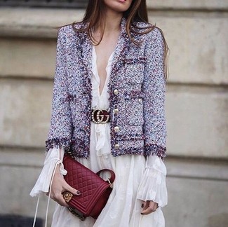 Comment porter une veste en tweed violette
