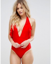 Maillot de bain une pièce à volants rouge Wolfwhistle