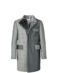 Manteau à col fourrure à carreaux gris foncé