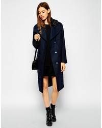 Manteau à col fourrure bleu marine Asos