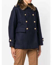 Manteau à col fourrure bleu marine RED Valentino