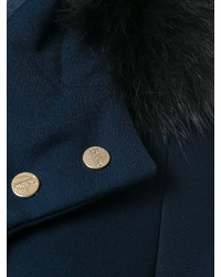 Manteau à col fourrure bleu marine Herno