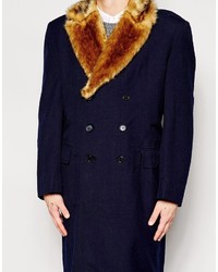 Manteau à col fourrure bleu marine Reclaimed Vintage