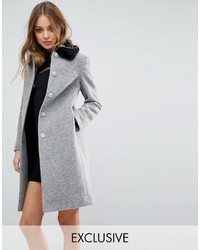 Manteau à col fourrure gris Helene Berman