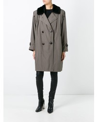 Manteau à col fourrure gris Yves Saint Laurent Vintage