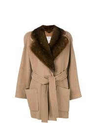 Manteau à col fourrure marron clair Christian Dior Vintage