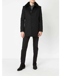 Manteau à col fourrure noir Saint Laurent