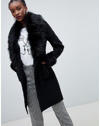 Manteau à col fourrure noir New Look