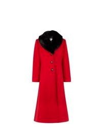 Manteau à col fourrure rouge