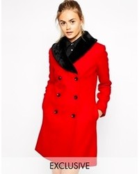 Manteau à col fourrure rouge