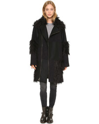 Manteau à franges noir DKNY