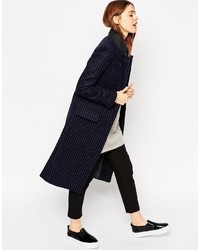 Manteau à rayures verticales bleu marine Asos