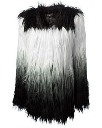 Manteau de fourrure à rayures horizontales blanc et noir
