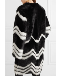 Manteau de fourrure à rayures horizontales noir et blanc Givenchy
