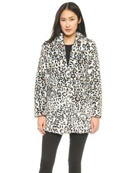 Manteau de fourrure imprimé léopard beige