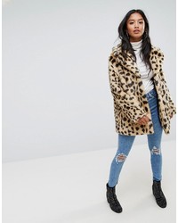 Manteau de fourrure imprimé léopard beige Asos