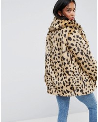Manteau de fourrure imprimé léopard beige Asos