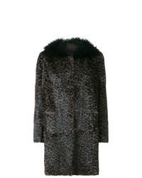 Manteau de fourrure imprimé léopard gris foncé