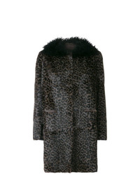 Manteau de fourrure imprimé léopard gris foncé Salvatore Santoro