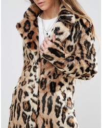 Manteau de fourrure imprimé léopard marron clair Glamorous