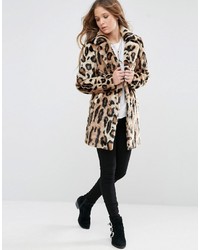 Manteau de fourrure imprimé léopard marron clair Glamorous