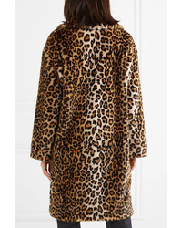 Manteau de fourrure imprimé léopard marron foncé Stand
