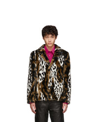 Manteau de fourrure imprimé léopard marron