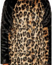Manteau de fourrure imprimé léopard marron Warehouse