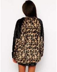 Manteau de fourrure imprimé léopard marron Warehouse