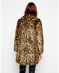 Manteau de fourrure imprimé léopard marron Asos