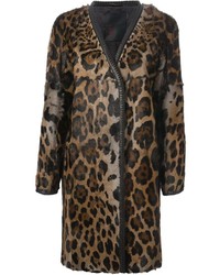 Manteau de fourrure imprimé léopard marron