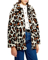 Manteau de fourrure imprimé léopard multicolore