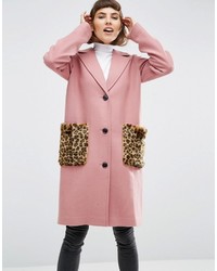 Manteau de fourrure imprimé léopard rose