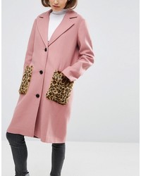 Manteau de fourrure imprimé léopard rose Asos