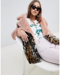 Manteau de fourrure imprimé léopard rose Jakke