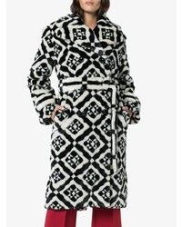 Manteau de fourrure imprimé noir et blanc Mary Katrantzou