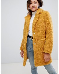 Manteau de fourrure jaune New Look
