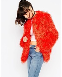 Manteau de fourrure rouge Asos