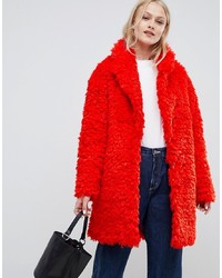 Manteau duveteux rouge ASOS DESIGN