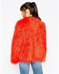 Manteau duveteux rouge Asos