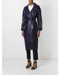 Manteau en cuir bleu marine Céline Vintage